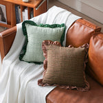 Square Pillow Cover Linen-Look Ruffled Edge Zippered 18x18