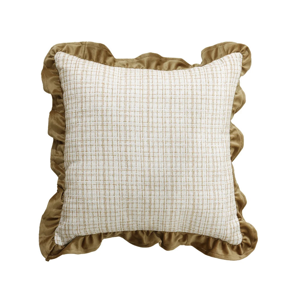 Square Pillow Cover Linen-Look Ruffled Edge Zippered 18x18