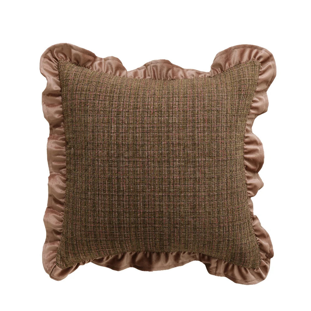 Square Pillow Cover Linen-Look Ruffled Edge Zippered 18x18