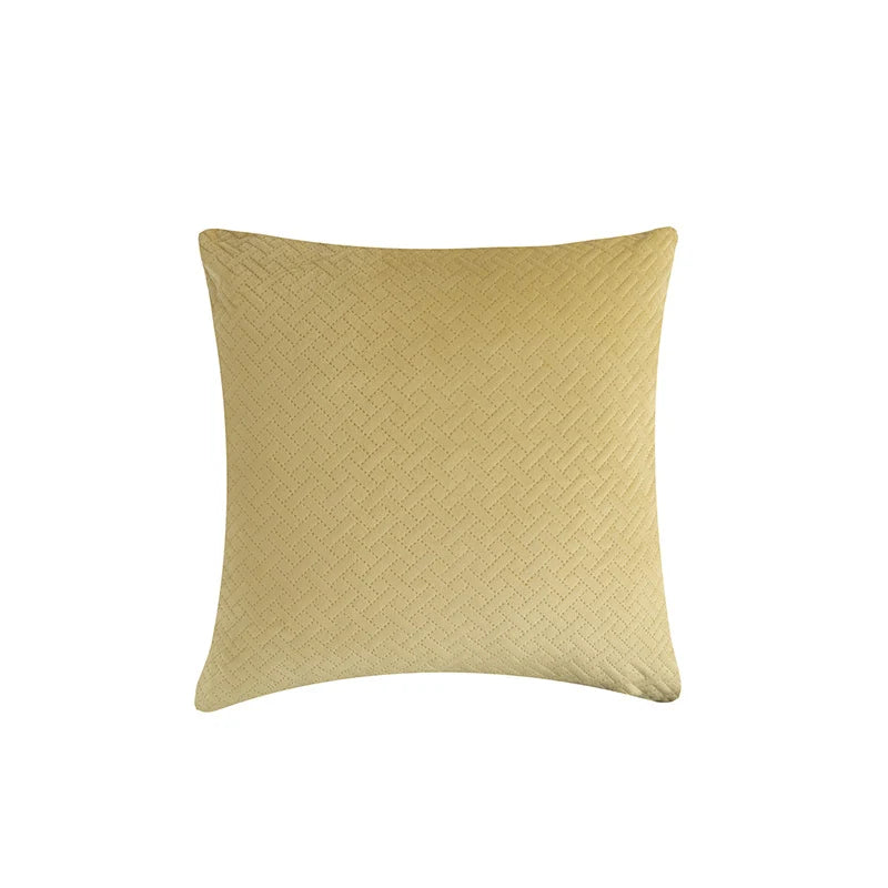 Square Pillow Cover Quilted Herringbone Cotton-Blend Hidden Zipper