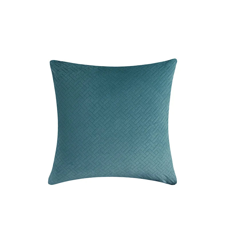 Square Pillow Cover Quilted Herringbone Cotton-Blend Hidden Zipper