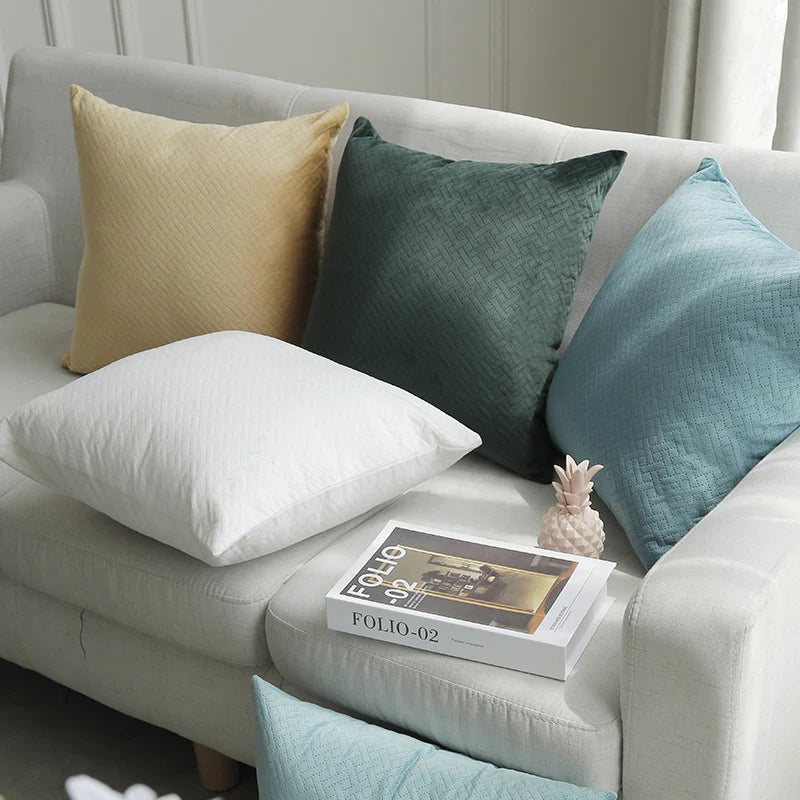 Square Pillow Cover Quilted Herringbone Cotton-Blend Hidden Zipper