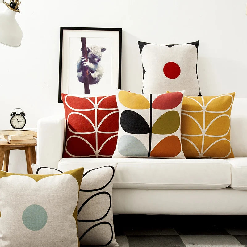Square Pillow Cover Retro Scandi Dot Cotton-Linen Concealed Zipper