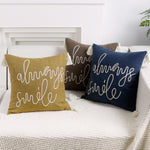 Square Pillow Cover Rope-Embroidered Linen-Blend Hidden Zipper