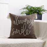 Square Pillow Cover Rope-Embroidered Linen-Blend Hidden Zipper