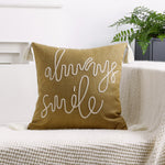 Square Pillow Cover Rope-Embroidered Linen-Blend Hidden Zipper