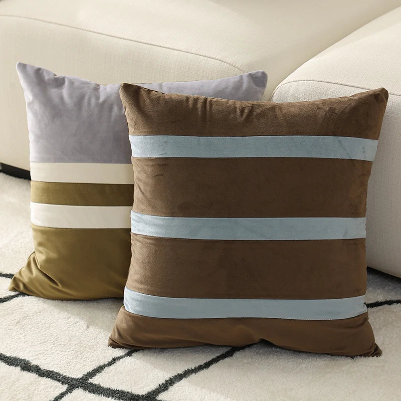 Square Pillow Cover Striped Velvet Concealed Zipper