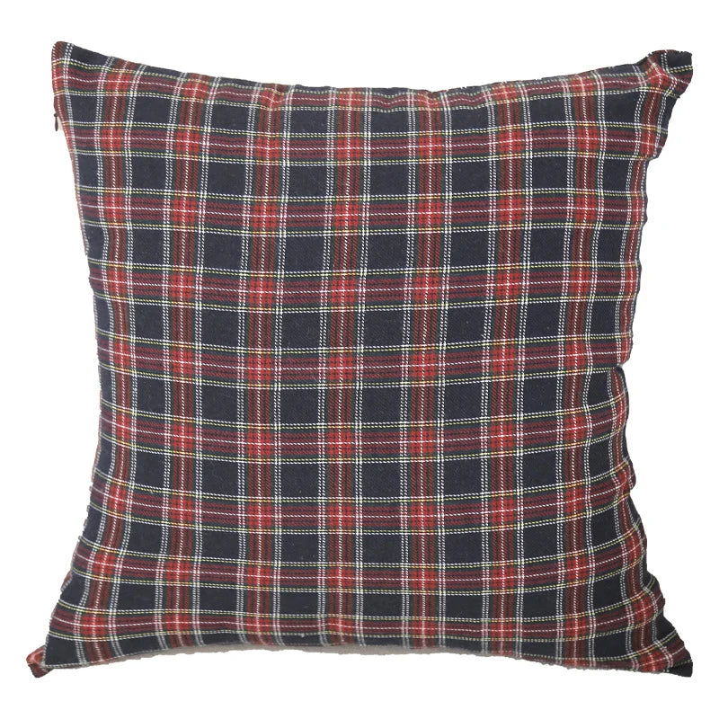 Square Pillow Cover Tartan Plaid Cotton Blend Concealed Zipper