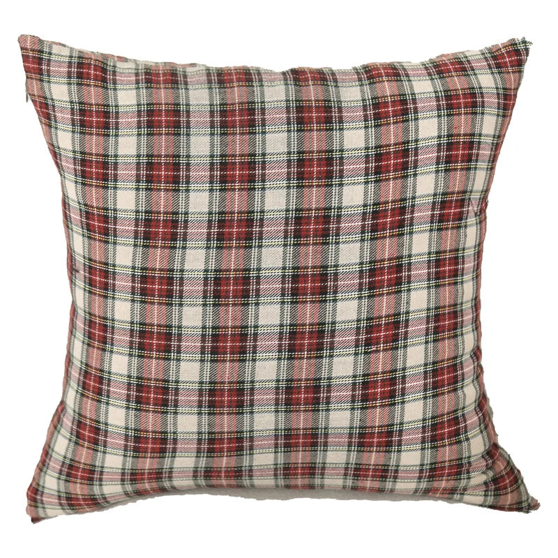 Square Pillow Cover Tartan Plaid Cotton Blend Concealed Zipper