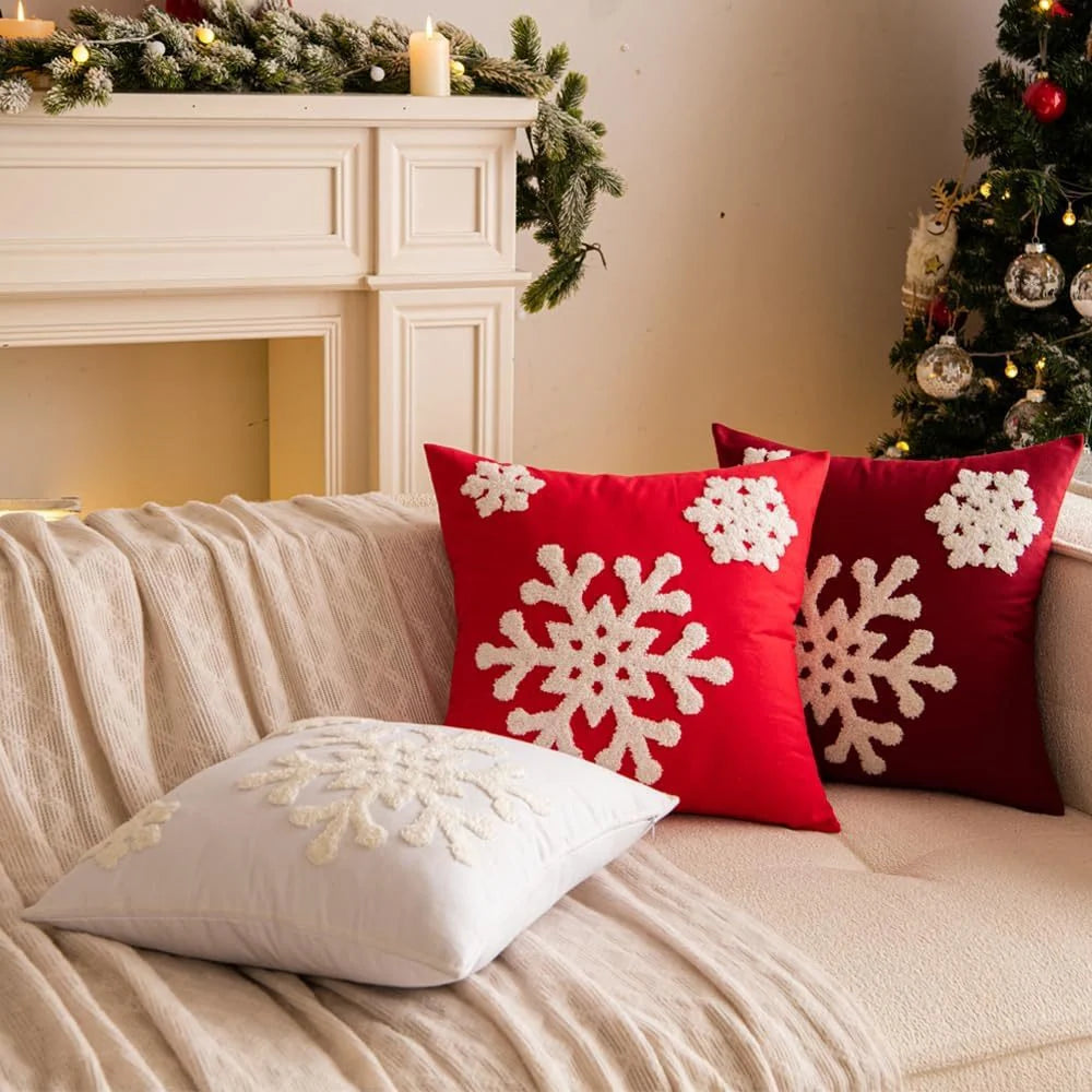 Square Pillow Cover Tufted Chenille Snowflake Hidden Zipper