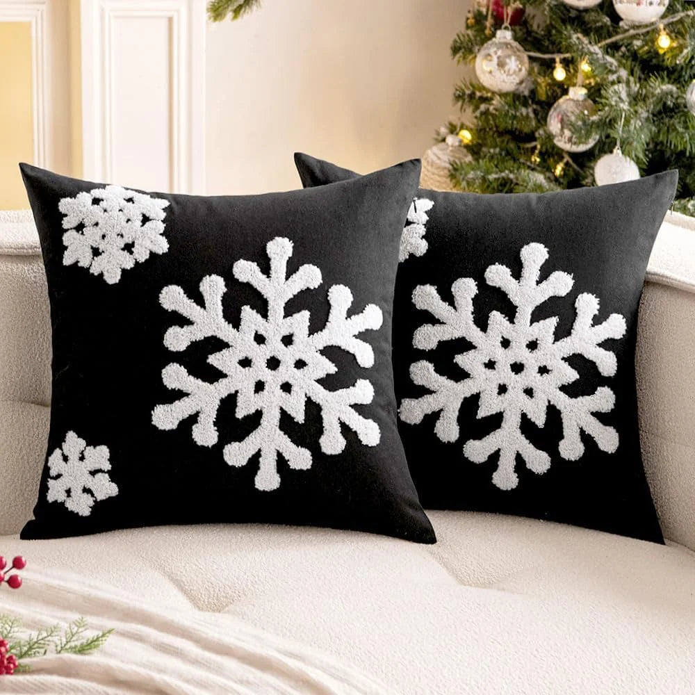 Square Pillow Cover Tufted Chenille Snowflake Hidden Zipper