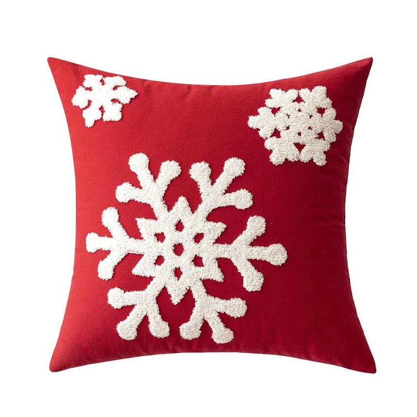 Square Pillow Cover Woven Velvet Snowflake Embroidery Tassels