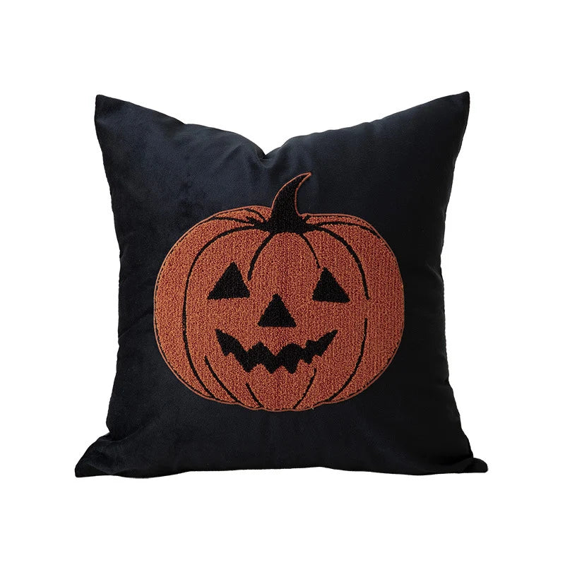 Square Pillow Embroidered Ghost Bouclé Fleece Removable Cover