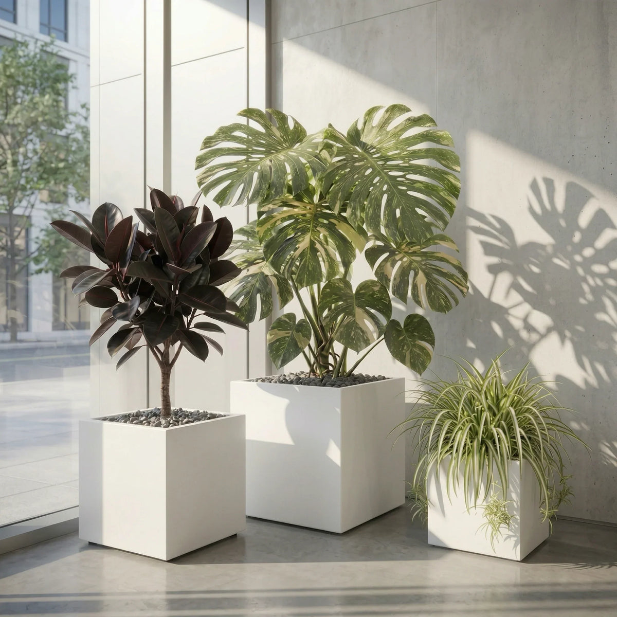 Square Planter Fiberglass UV-Resistant with Drainage