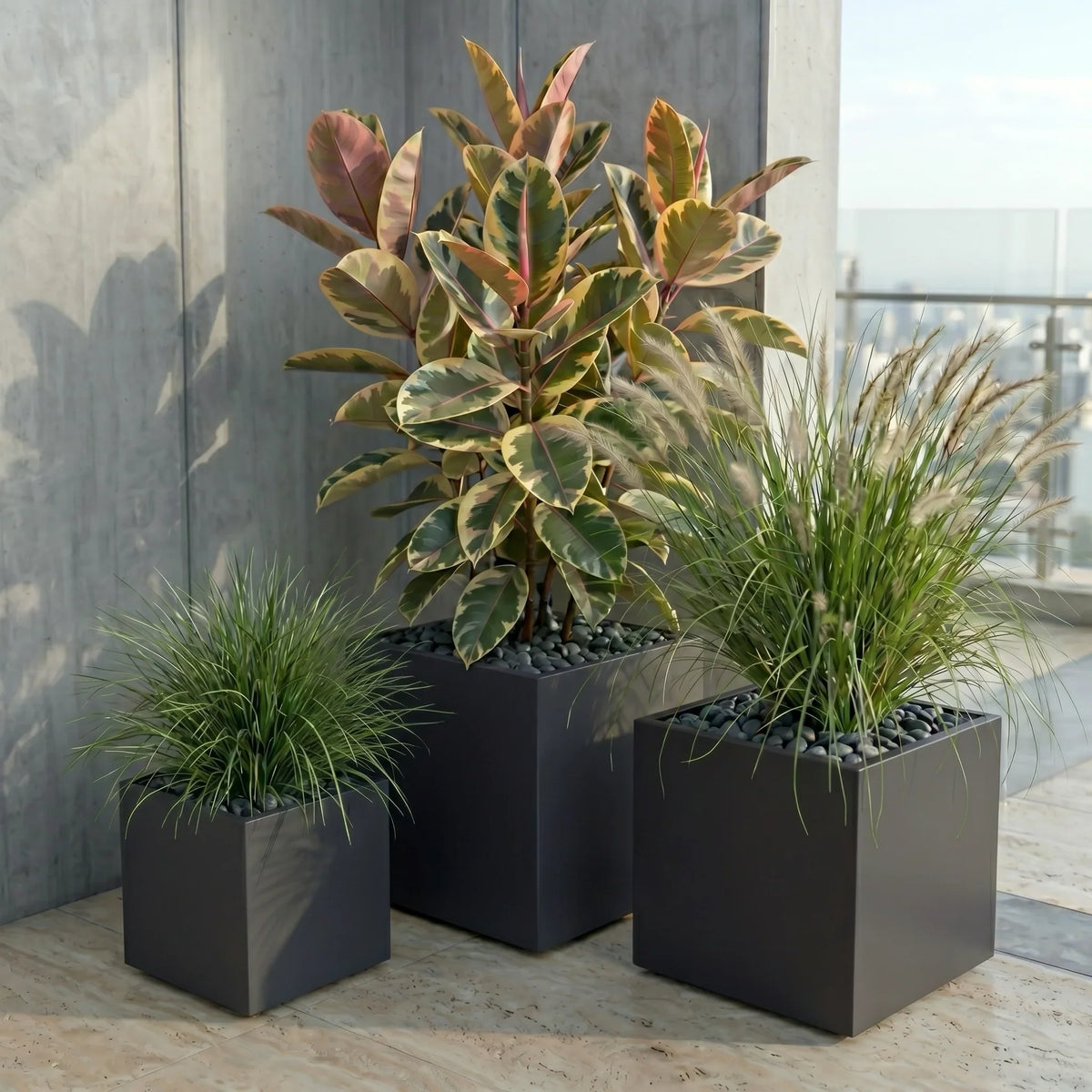 Square Planter Fiberglass UV-Resistant with Drainage