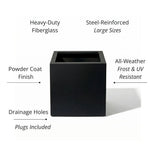 Square Planter Fiberglass UV-Resistant with Drainage