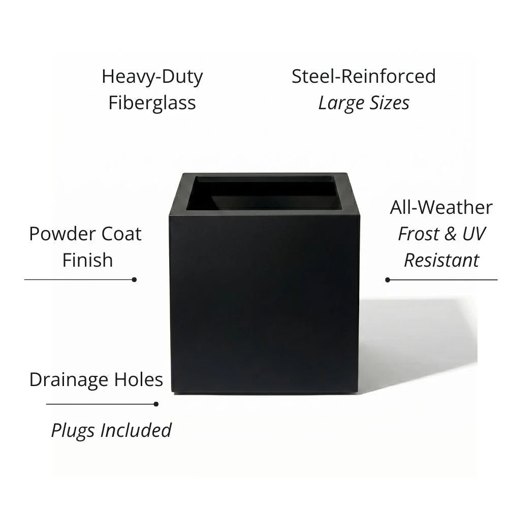 Square Planter Fiberglass UV-Resistant with Drainage