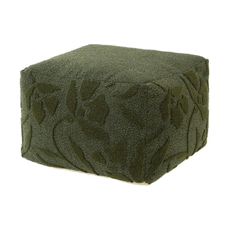 Square Pouf Boucle Floral Relief Bead Filled