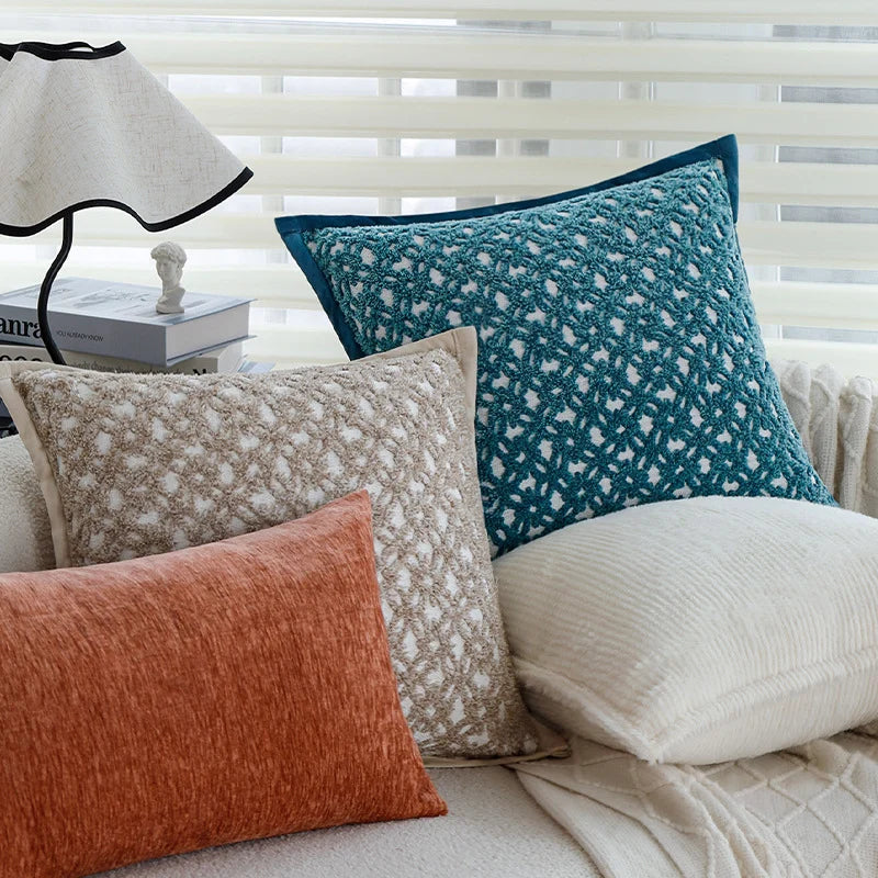 Square Sofa Pillow Cover Plush Chenille Zipper Closure
