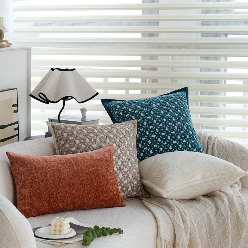 Square Sofa Pillow Cover Plush Chenille Zipper Closure