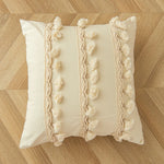 Square Throw Pillow Braided Cotton Trim & Pom-Pom Tassels