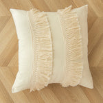 Square Throw Pillow Braided Cotton Trim & Pom-Pom Tassels