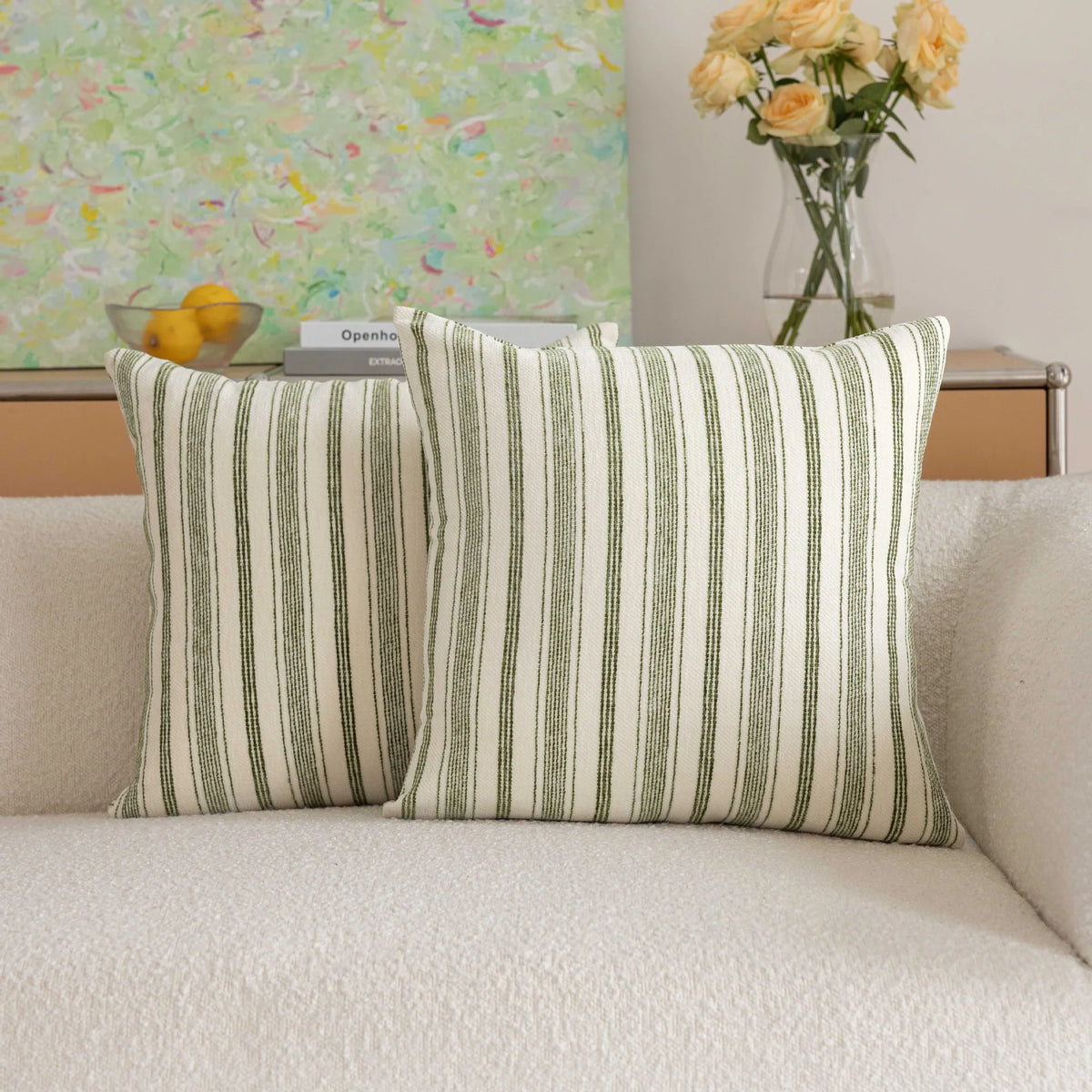 Square Throw Pillow Cover Cotton-Linen Vertical Stripe