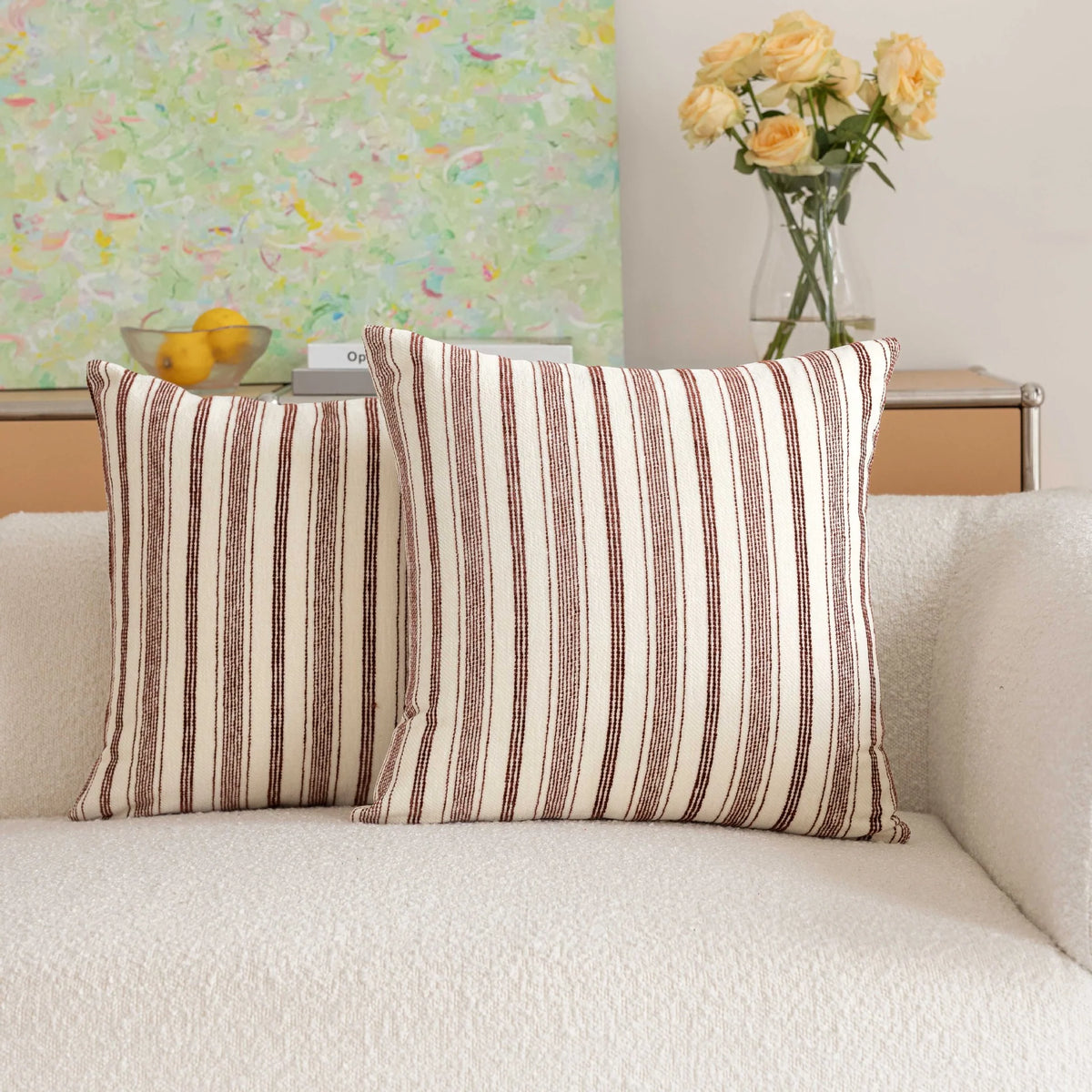 Square Throw Pillow Cover Cotton-Linen Vertical Stripe