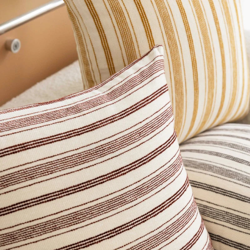 Square Throw Pillow Cover Cotton-Linen Vertical Stripe
