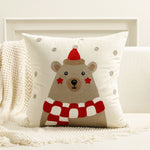 Square Throw Pillow Cover Raised Embroidery Linen-Blend Hidden Zipper