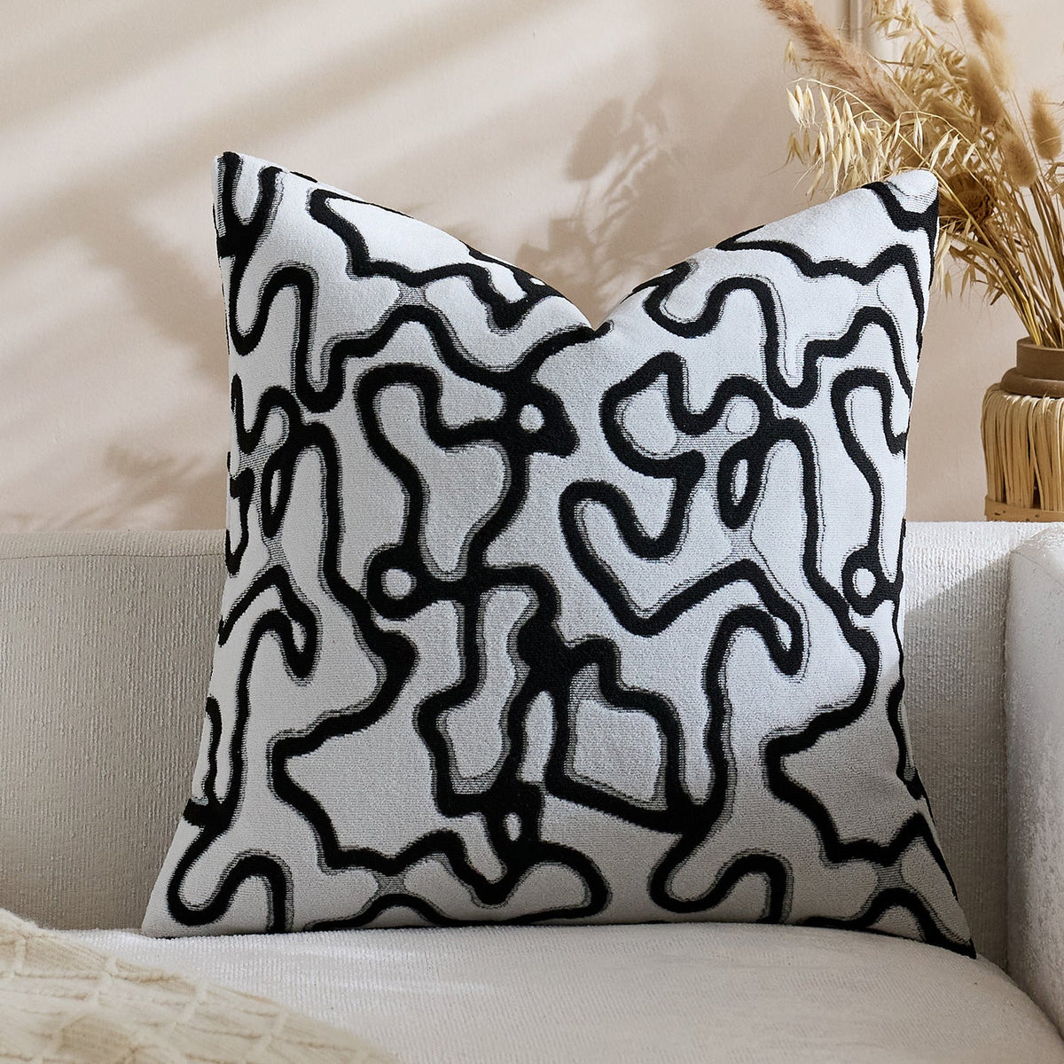 Square Throw Pillow Cover Tufted Chenille Raised Maze Pattern