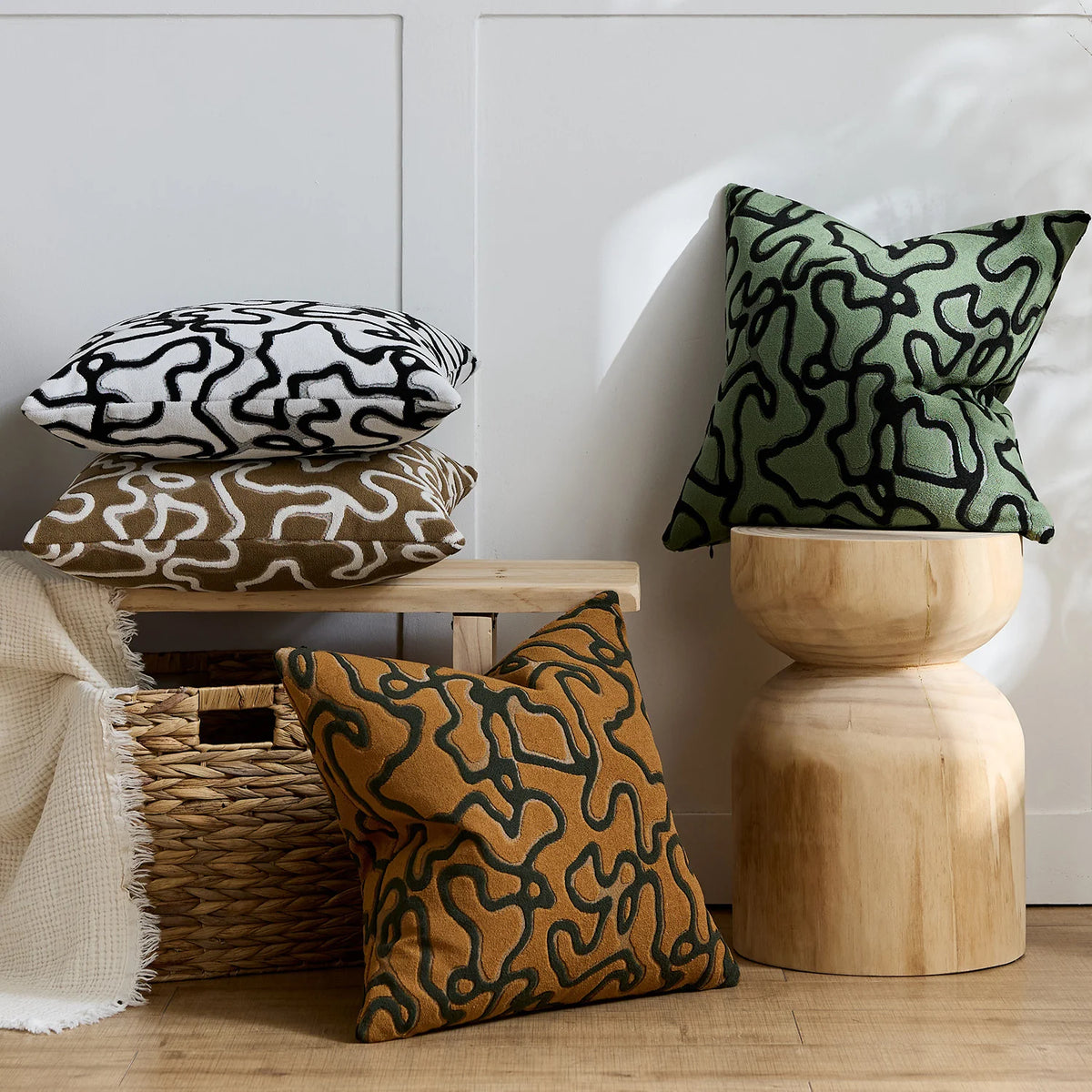 Square Throw Pillow Cover Tufted Chenille Raised Maze Pattern