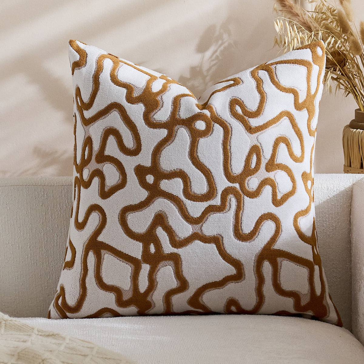 Square Throw Pillow Cover Tufted Chenille Raised Maze Pattern