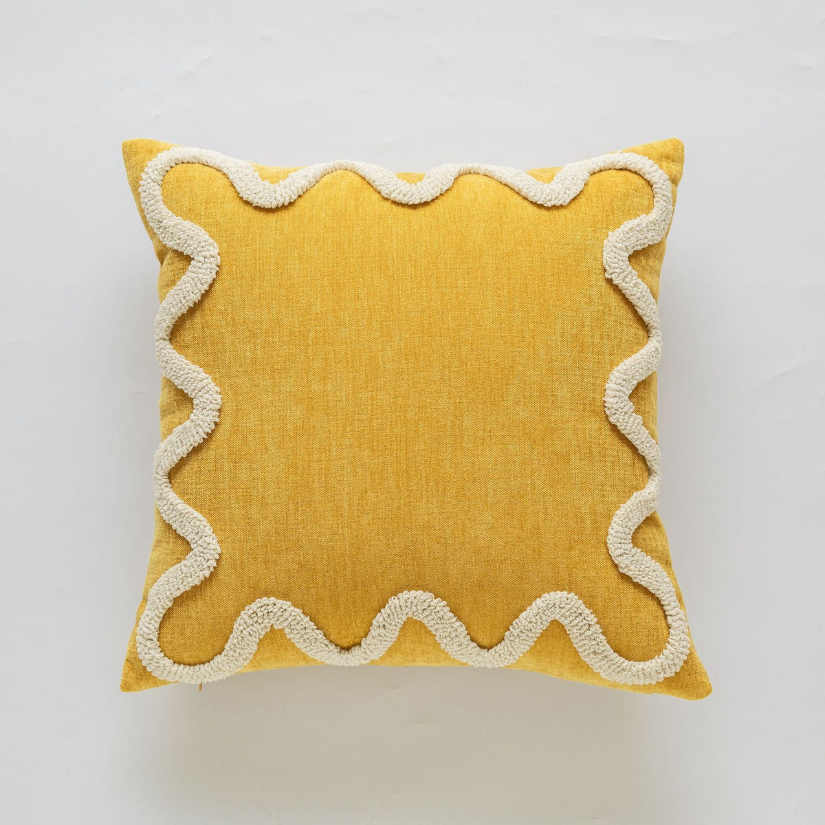 Square Throw Pillow Cover Wavy Chenille Cotton-Linen Hidden Zipper