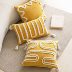 Square Throw Pillow Cover Wavy Chenille Cotton-Linen Hidden Zipper
