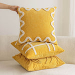 Square Throw Pillow Cover Wavy Chenille Cotton-Linen Hidden Zipper