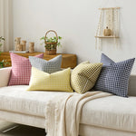 Square Throw Pillow Covers Reversible Gingham Cotton-Linen