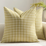 Square Throw Pillow Covers Reversible Gingham Cotton-Linen