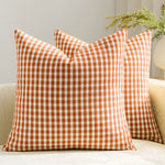 Square Throw Pillow Covers Reversible Gingham Cotton-Linen