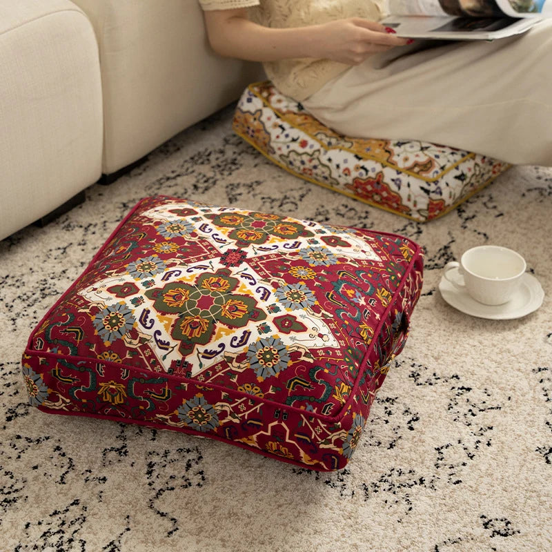 Square Throw Pillow Oriental Medallion Cotton-Blend 17x17
