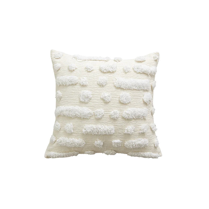 Square Throw Pillow Plush Velvet & Pom-Pom Fringe Removable Insert