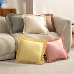 Square Throw Pillow Ruffled Edge Linen-Look Removable Cover