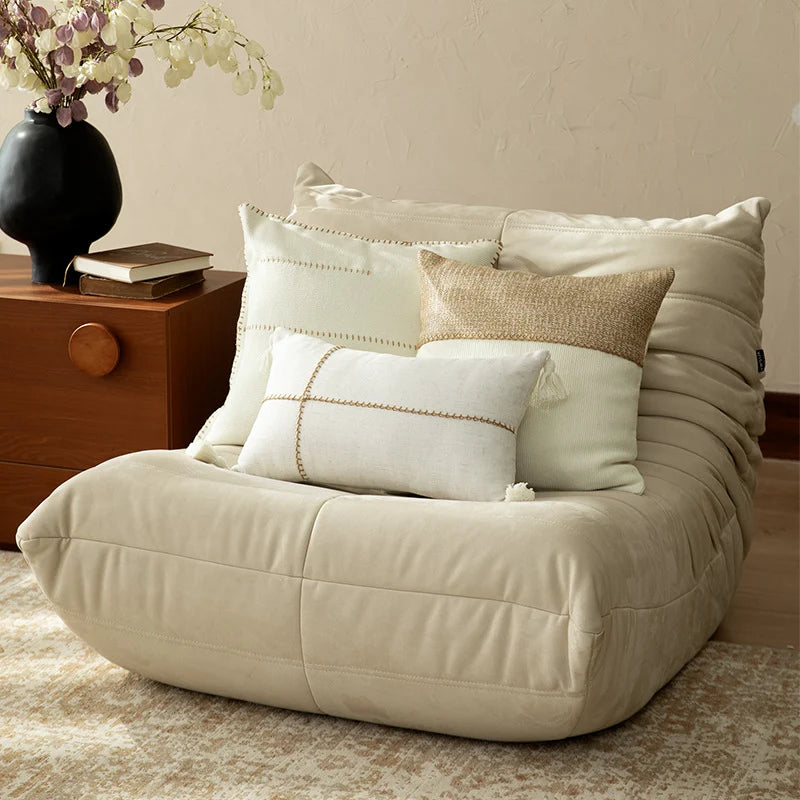Square Throw Pillow Two-Tone Knit & Linen Removable Cover