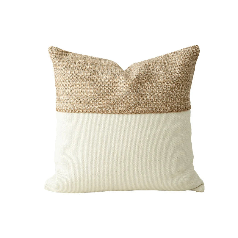 Square Throw Pillow Two-Tone Knit & Linen Removable Cover