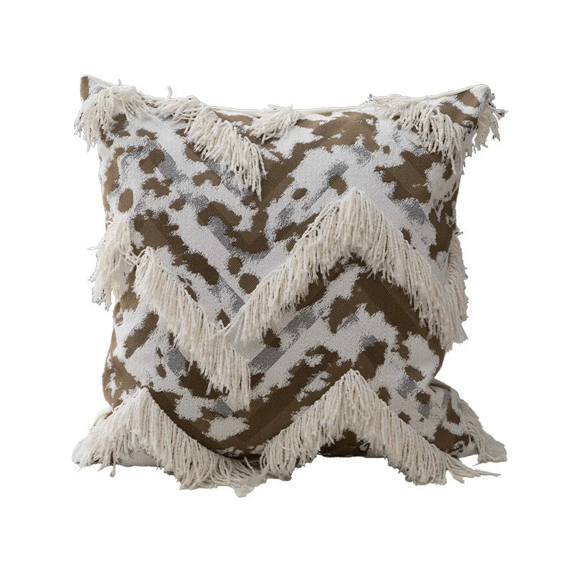 Square Throw Pillow Woven Geometric Fringe & Removable Cover