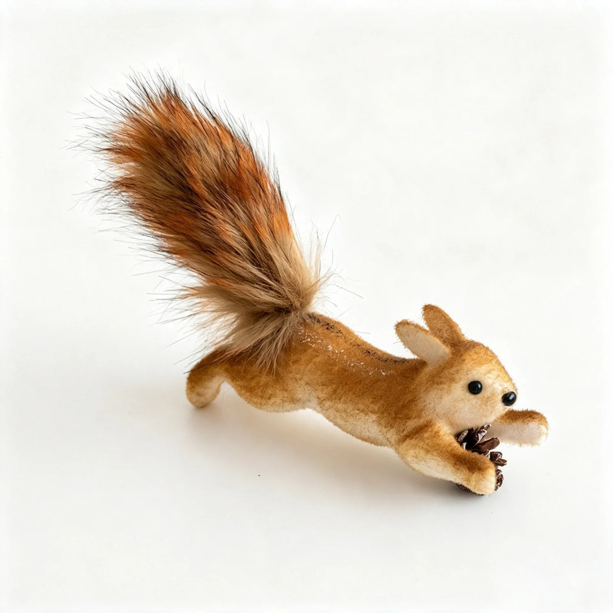 Squirrel Figurine Felt & Wood Lifelike Compact