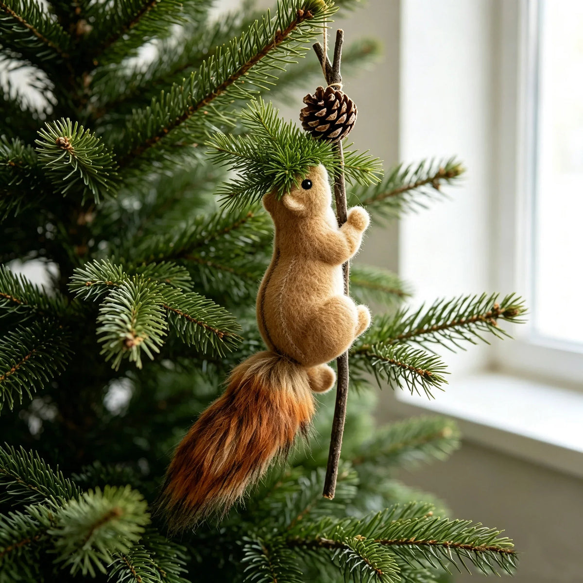 Squirrel Figurine Lifelike Felt & Wood Compact