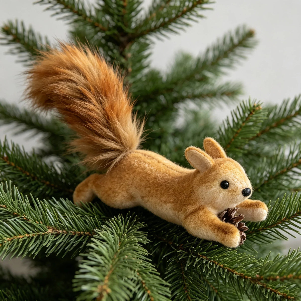 Squirrel Figurine Lifelike Felt & Wood Compact