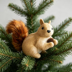 Squirrel Figurine Lifelike Felt & Wood Compact