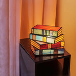 Stained Glass Lamp Stacked Books Vintage Style